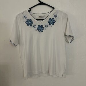 Designers Originals White Top with Blue Embroidery